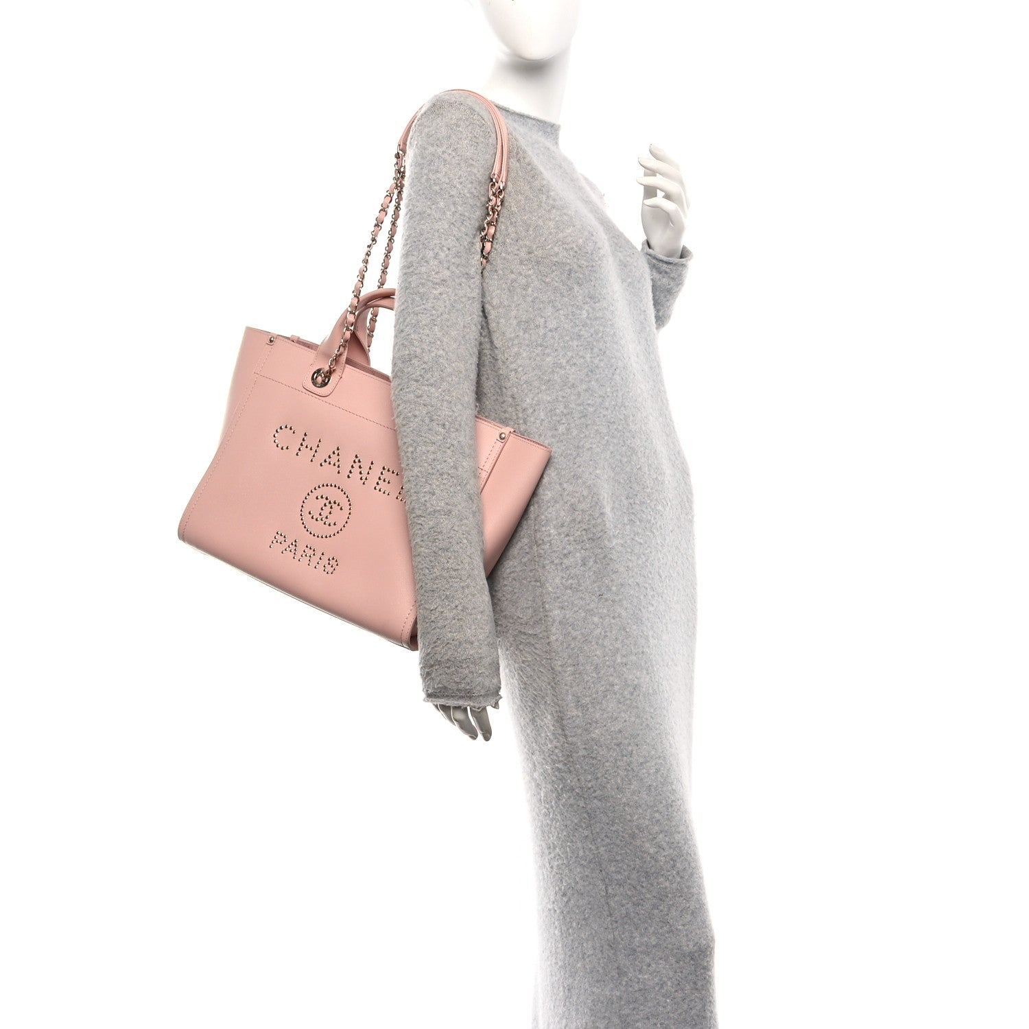 Chanel Caviar Small Studded Deauville Tote Light Pink 2 of 11