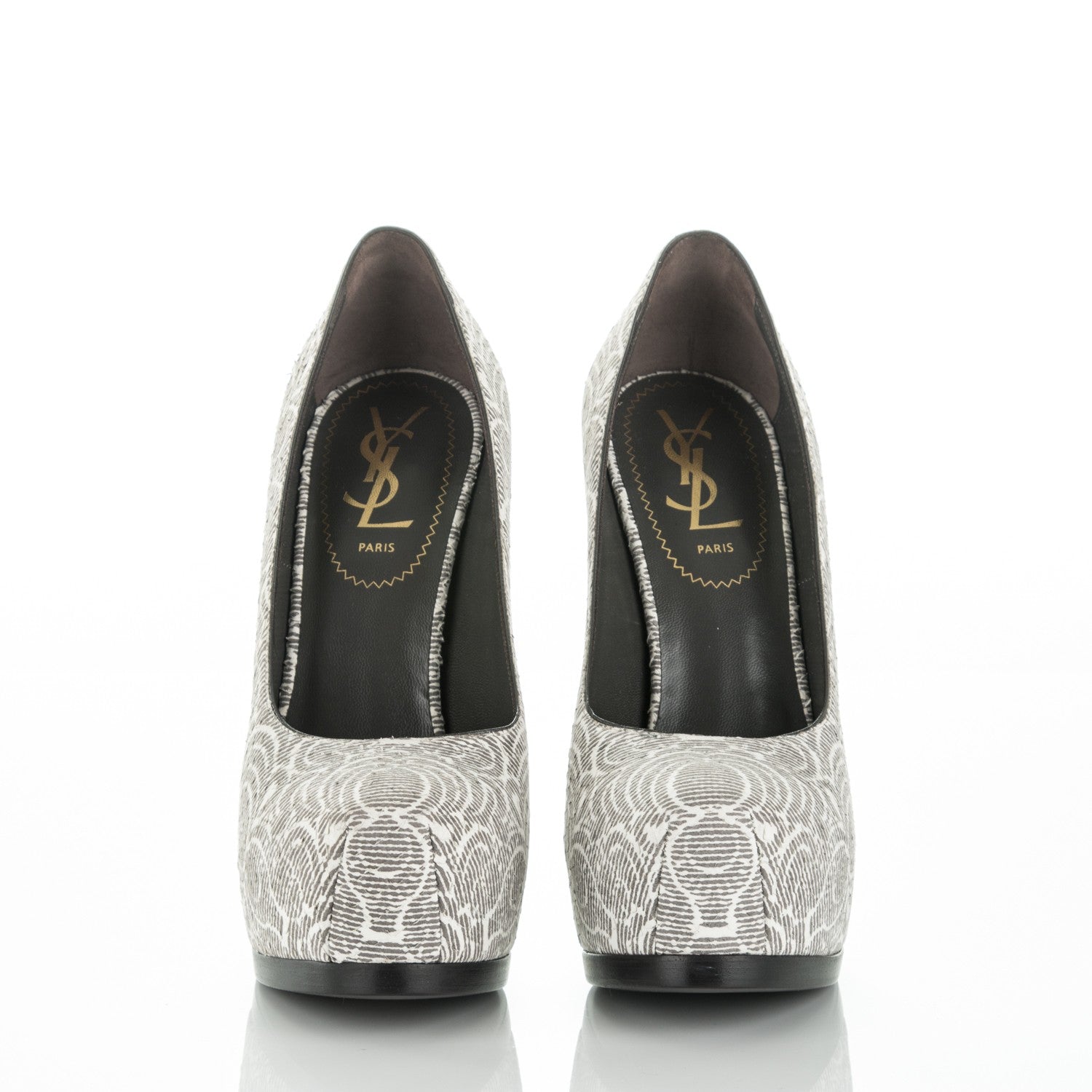 Saint Laurent Snakeskin Embossed Printed Suede Tribtoo 120 Pumps 35.5 Grey White 2 of 7