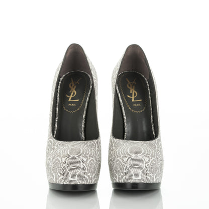 Saint Laurent Snakeskin Embossed Printed Suede Tribtoo 120 Pumps 35.5 Grey White 2 of 7