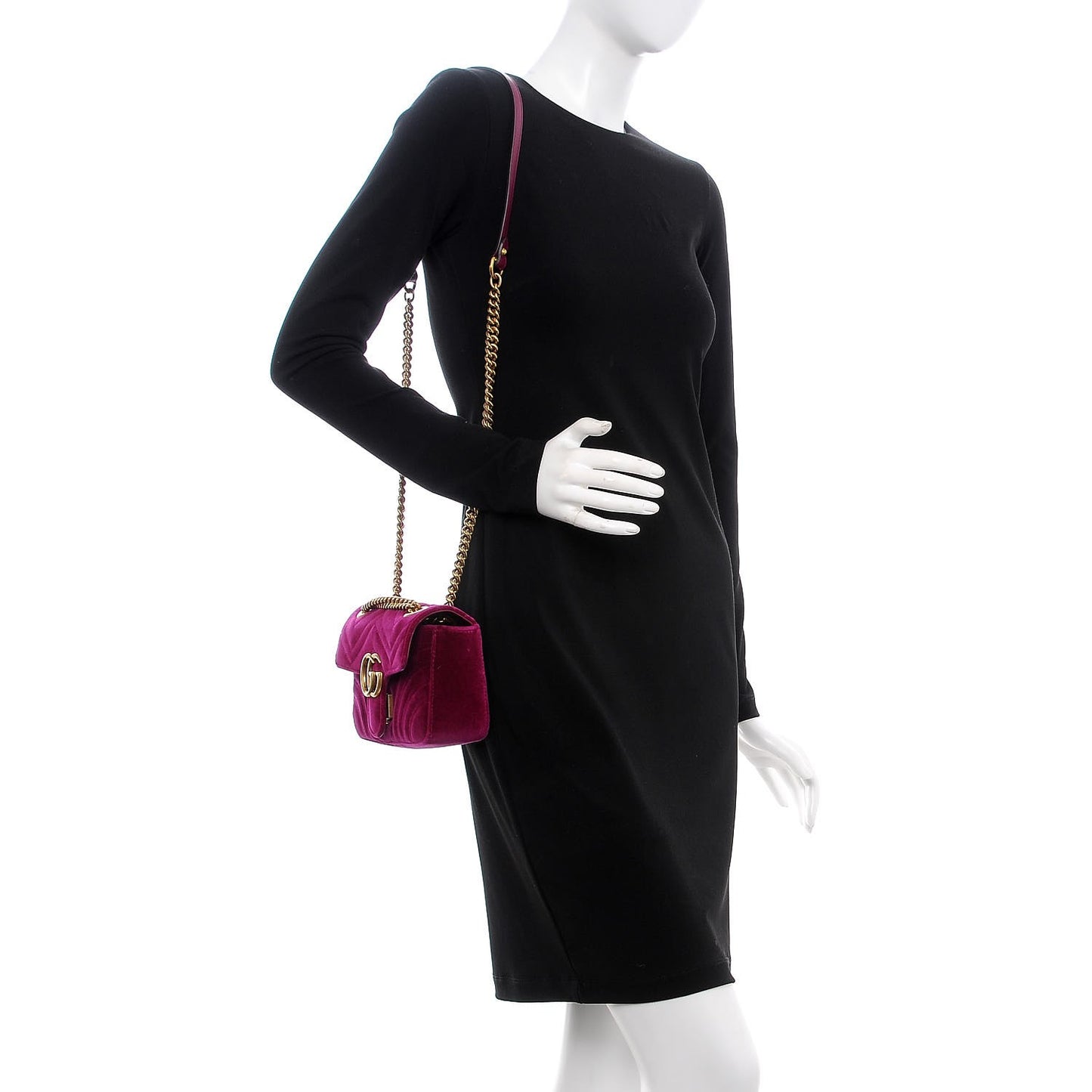 Velvet Matelasse Mini GG Marmont Shoulder Bag Fuchsia Violet Cyclamen