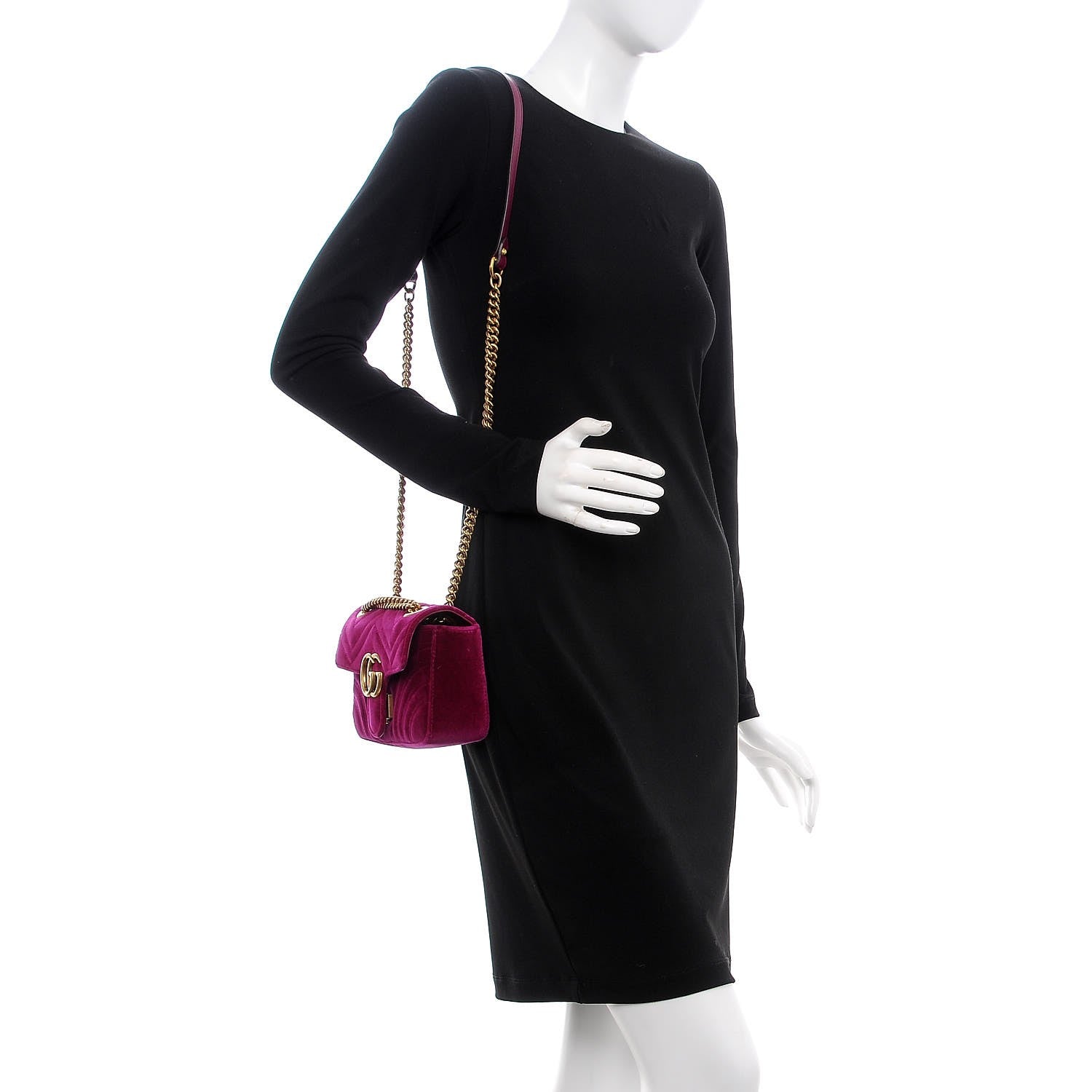 Gucci Velvet Matelasse Mini GG Marmont Shoulder Bag Fuchsia Violet Cyclamen 2 of 8
