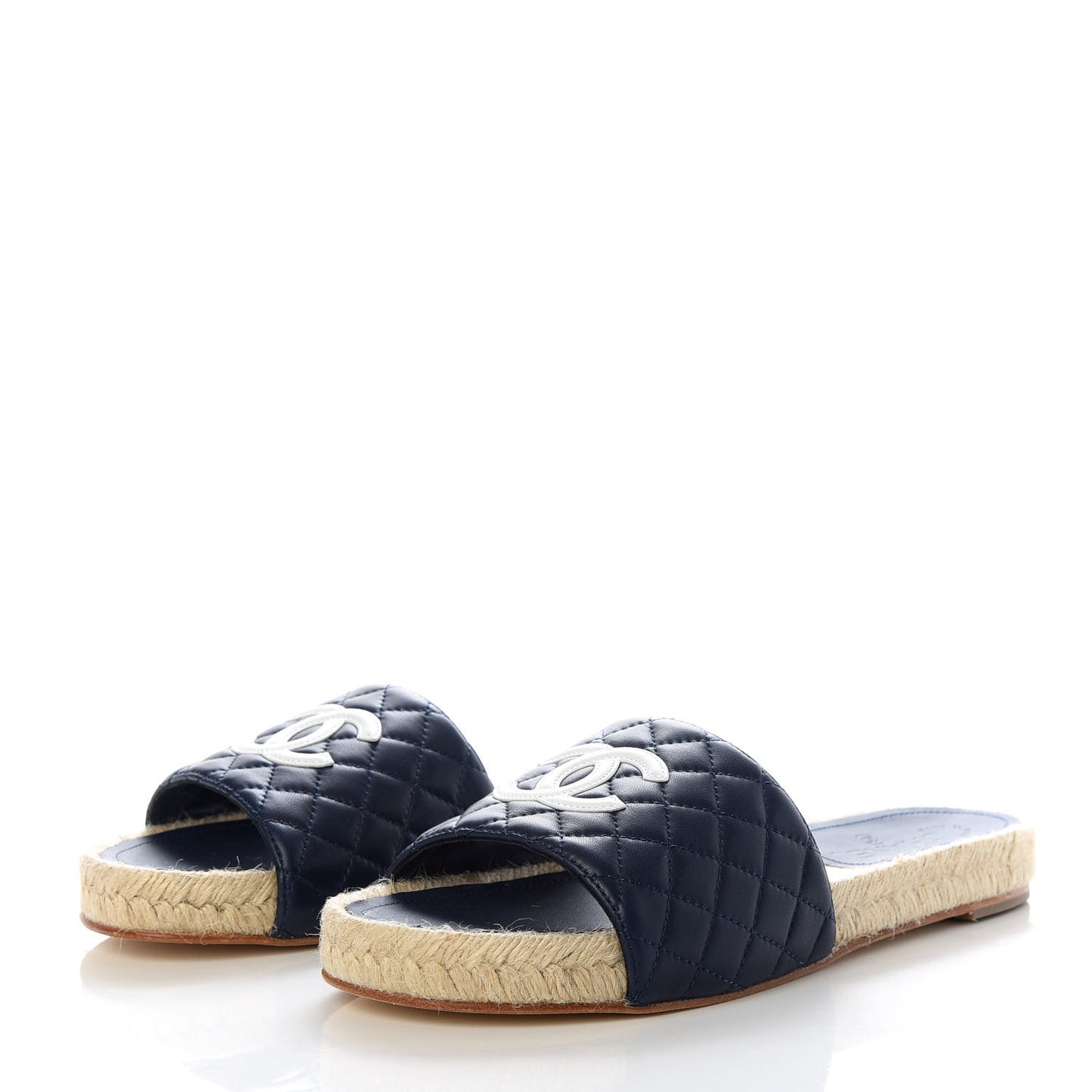 Lambskin Quilted CC Espadrille Slip On Sandals 41 Navy