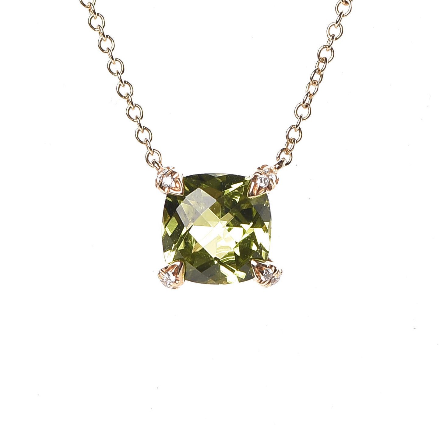 18K Yellow Gold Diamond 7mm Peridot Petite Chatelaine Pendant Necklace