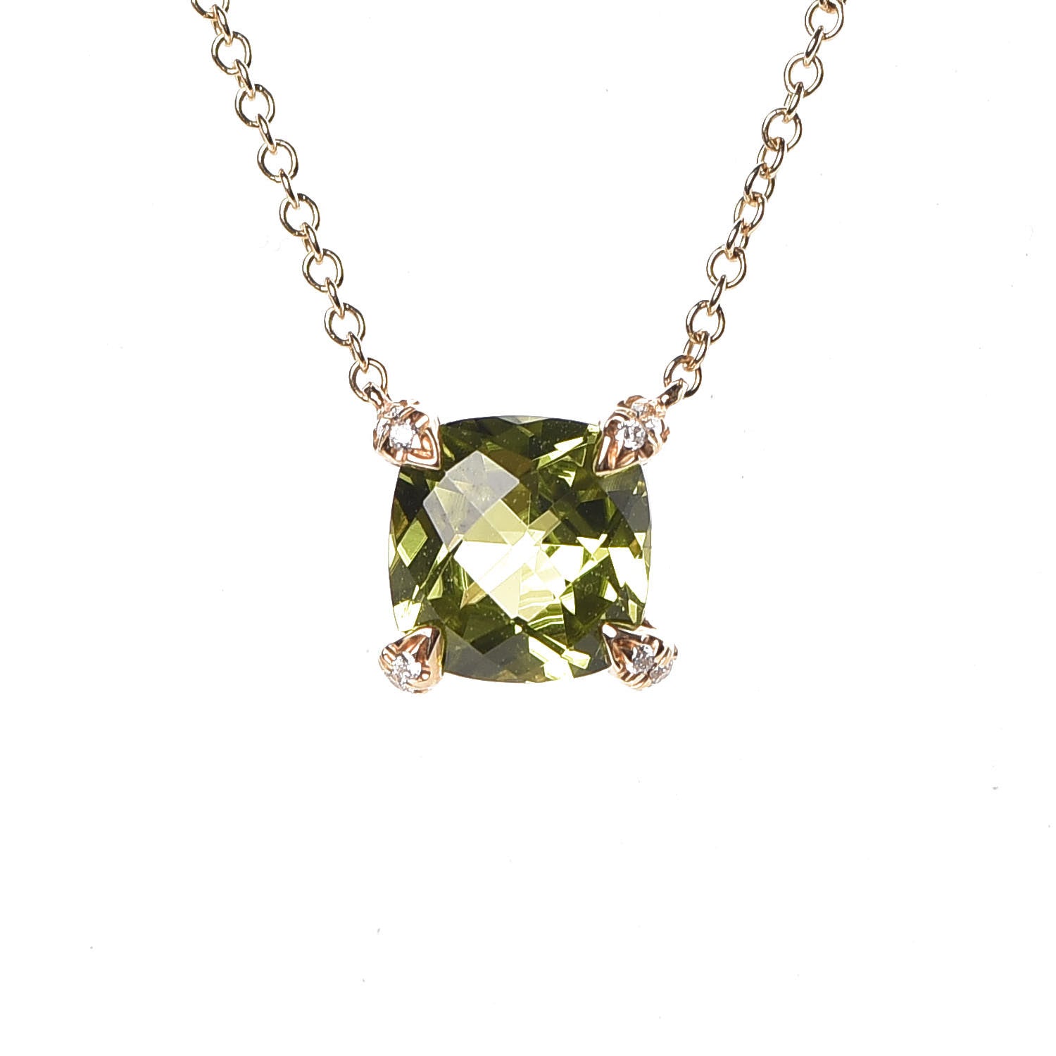 David Yurman 18K Yellow Gold Diamond 7mm Peridot Petite Chatelaine Pendant Necklace 4 of 6