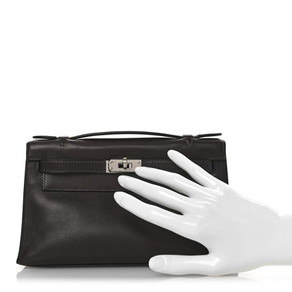 Hermes Tadelakt Kelly Pochette Clutch Chocolate 2 of 13
