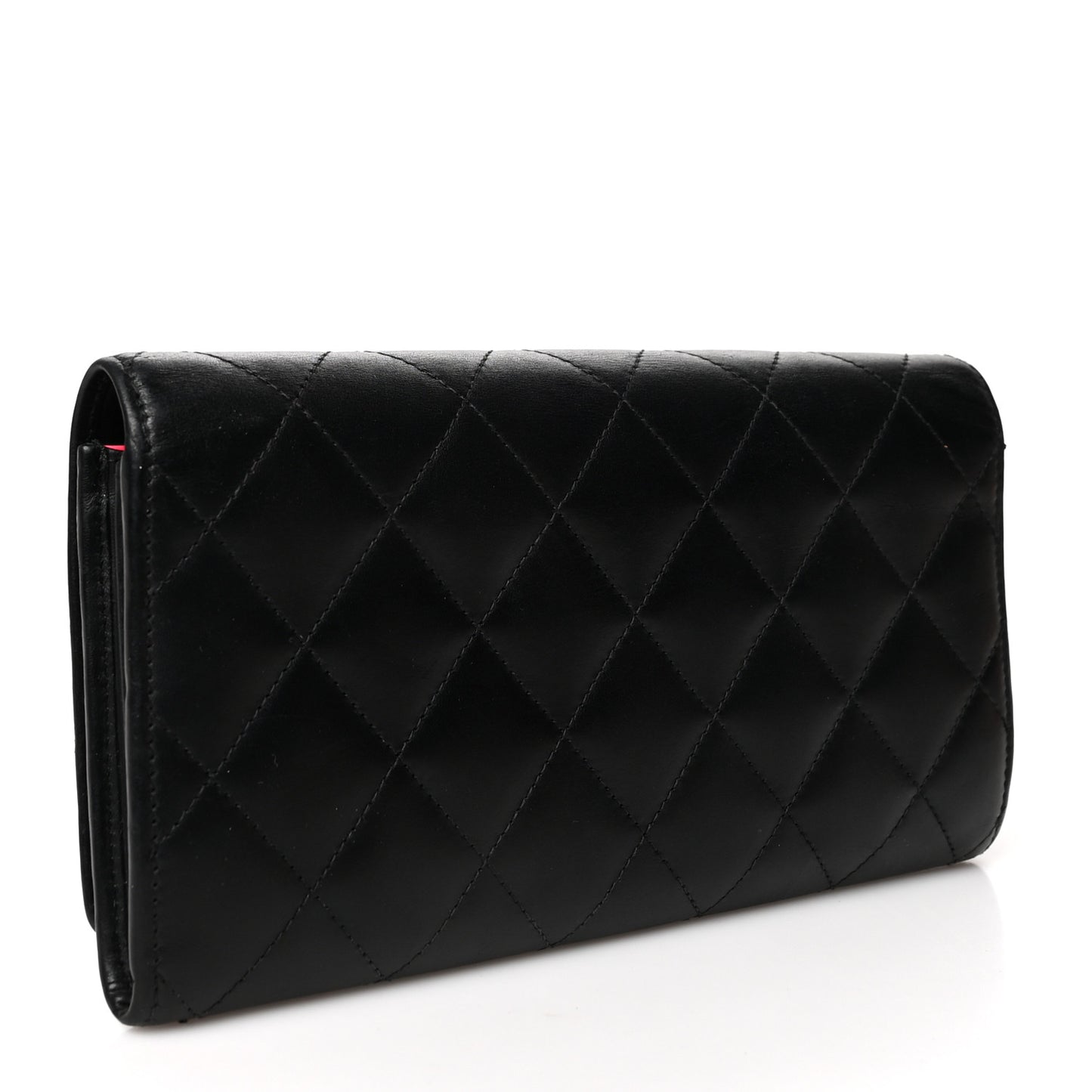Calfskin Quilted Cambon Gusset Flap Wallet Black