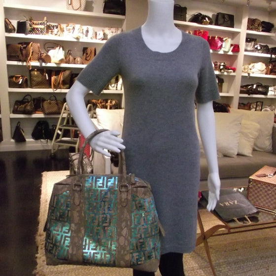 Cork Laminated Calfskin B Mix Tote Teal
