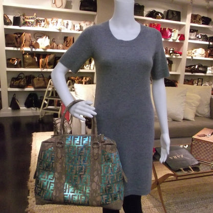 Fendi Cork Laminated Calfskin B Mix Tote Teal 2 of 11