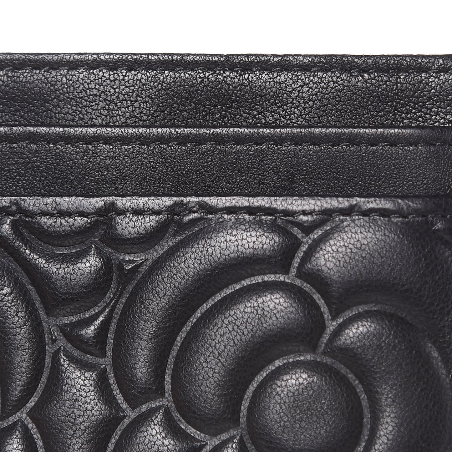 Lambskin Camellia Embossed Card Holder Black