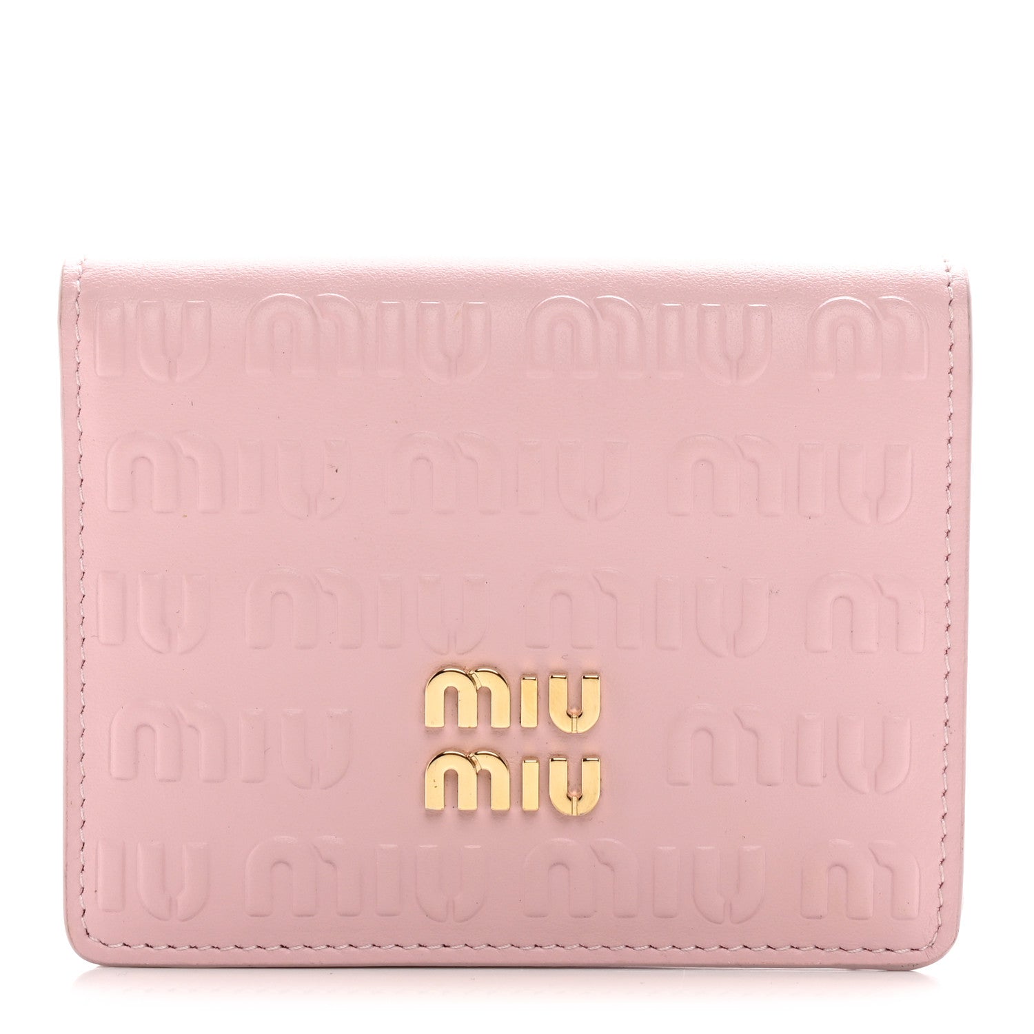 Miu Miu Calfskin Logo Embossed Bi-Fold Compact Wallet Alabastro 1 of 9