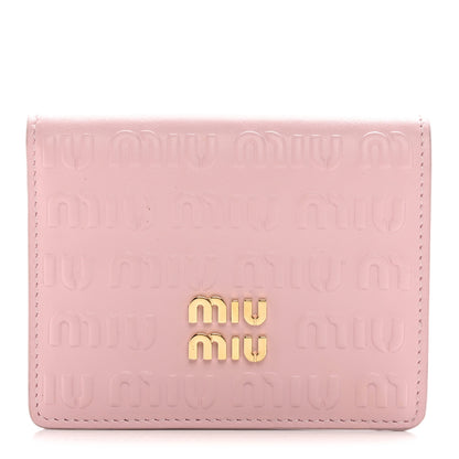 Miu Miu Calfskin Logo Embossed Bi-Fold Compact Wallet Alabastro 1 of 9