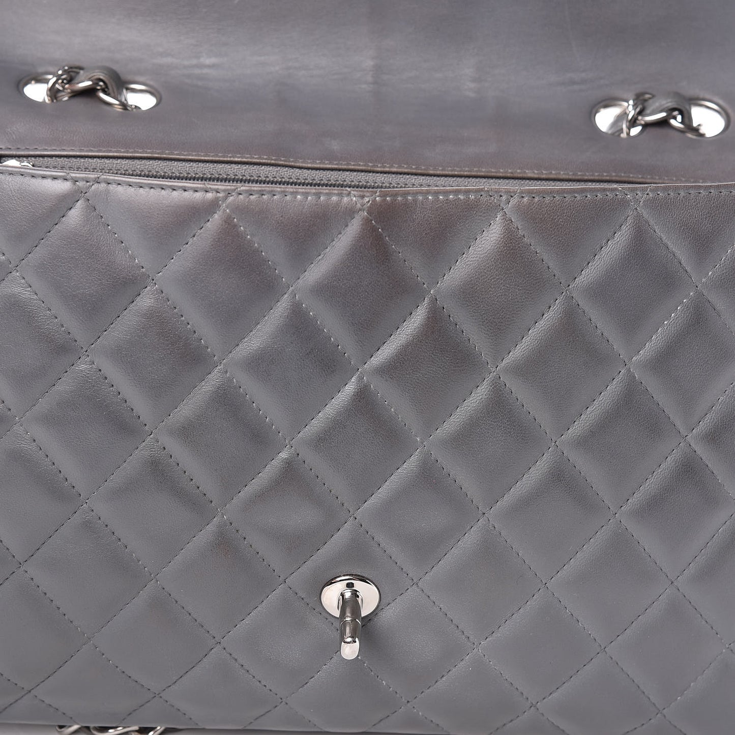Lambskin Quilted Jumbo Single Flap Grey