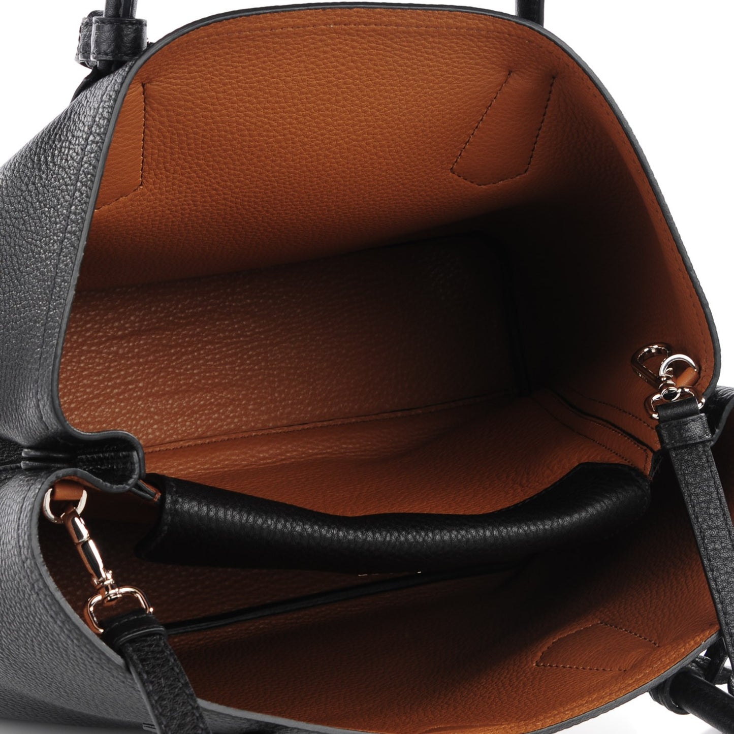 Vitello Daino Medium Double Tote Black Cuoio