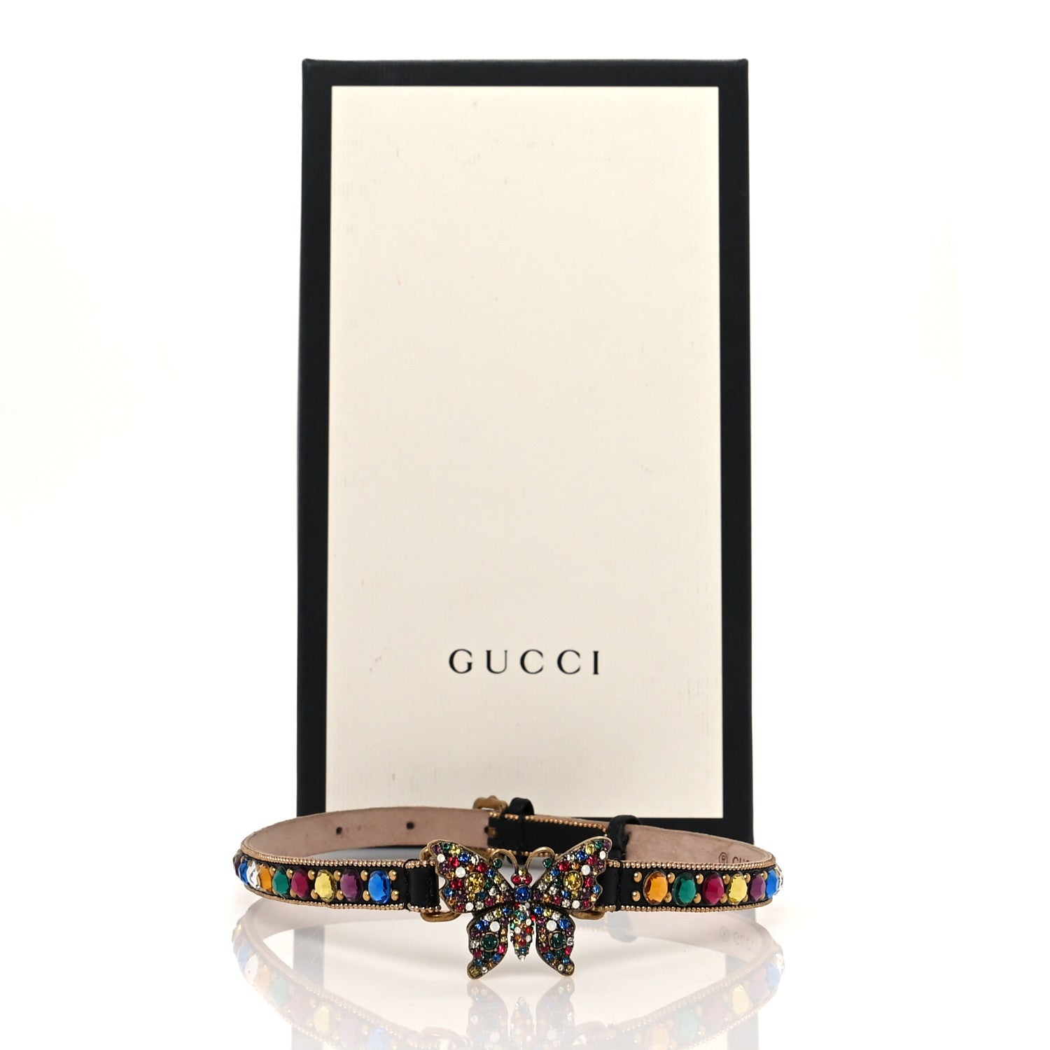 Gucci Calfskin Crystal Embellished Butterfly Choker Necklace Multicolor 6 of 6