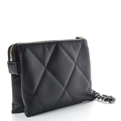 Chanel Shiny Goatskin Quilted Small Chanel 19 Pouch With Handle Black 5 of 19
