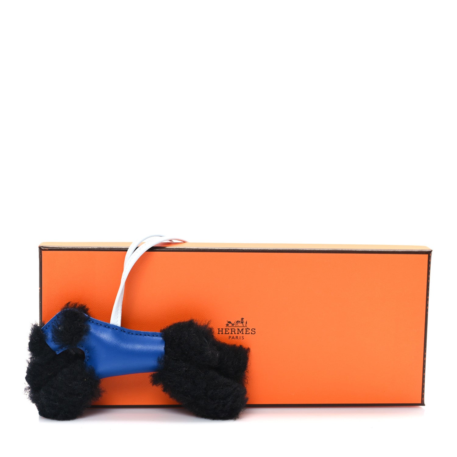 Hermes Milo Lambskin Shearling Budy Charm Bleu Saphir Black Bleu Brume 4 of 4