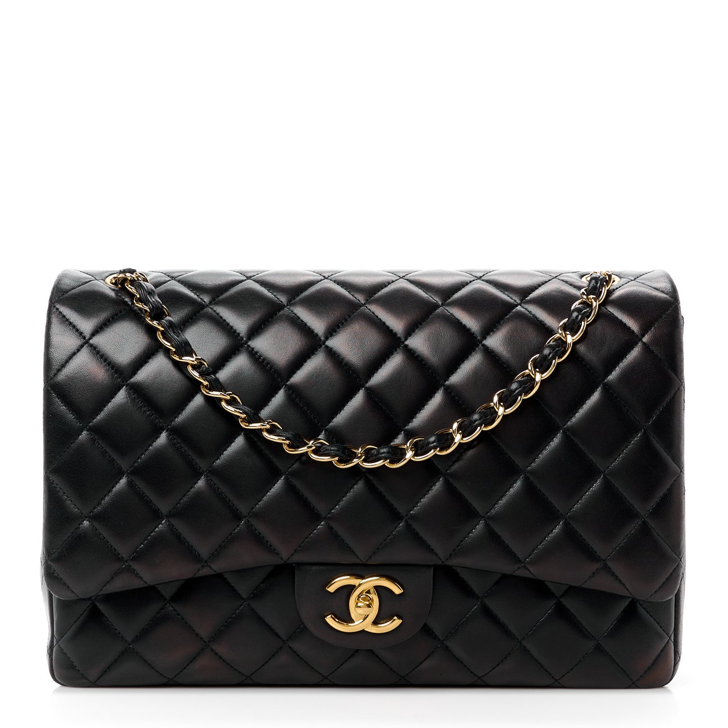 Lambskin Quilted Maxi Double Flap Black