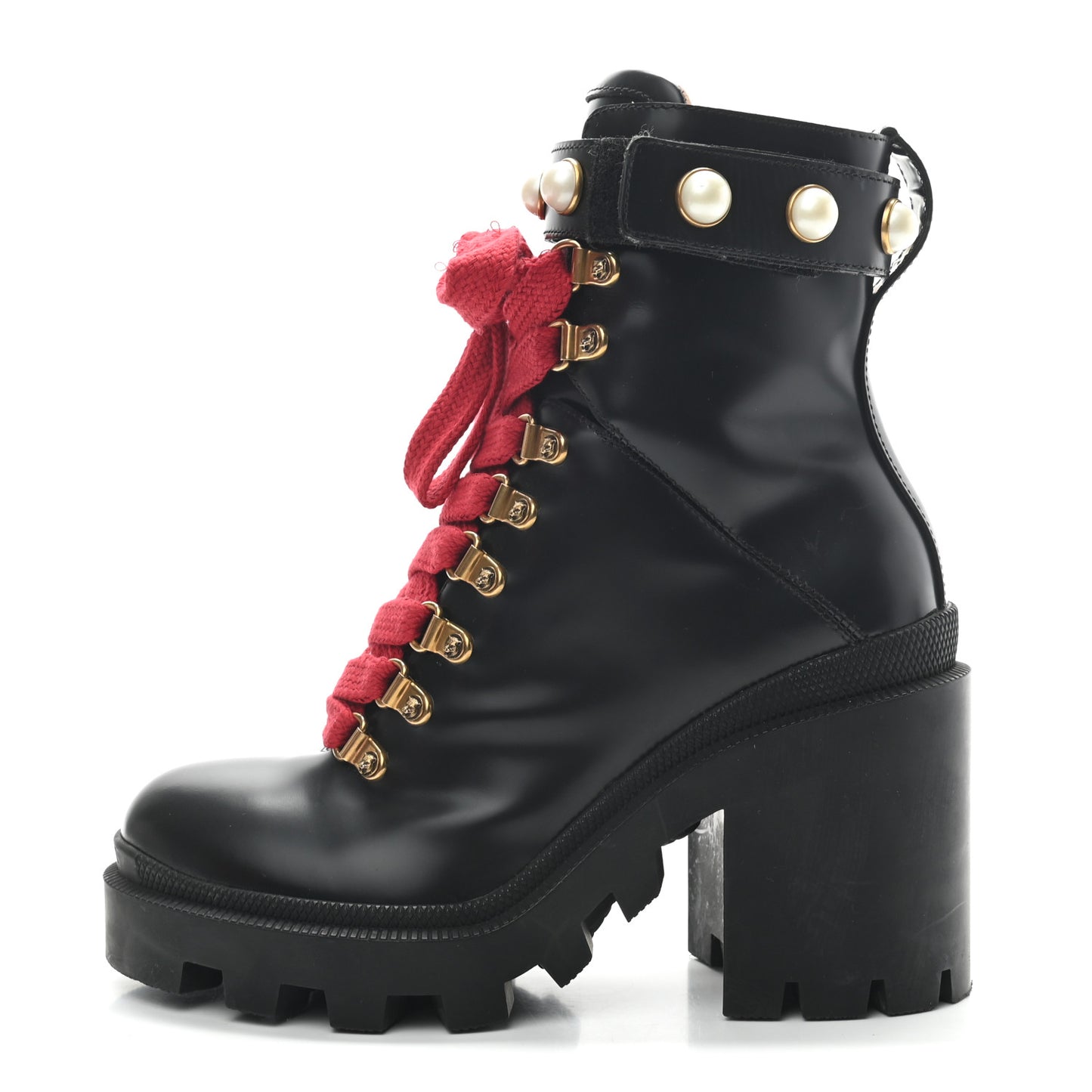 Magnum Calfskin Pearl Lace Up Combat Ankle Boots 35.5 Black