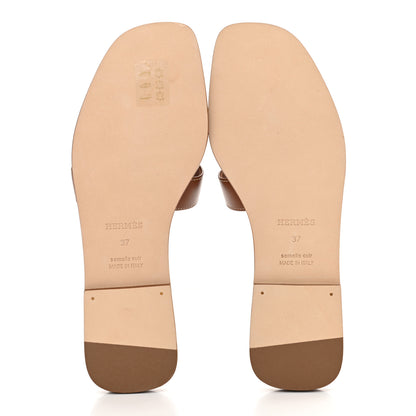 Hermes Box Calfskin Oran Sandals 37 Gold 5 of 9