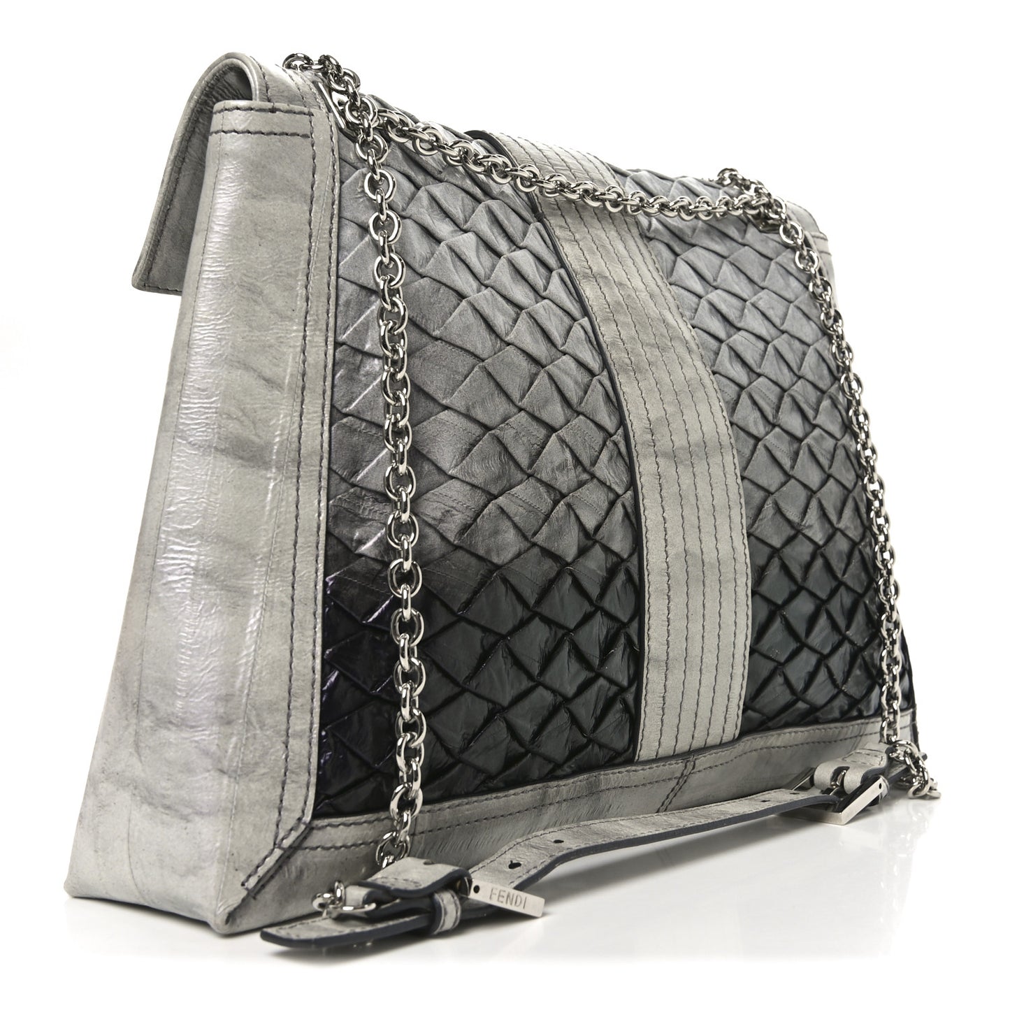 Iridescent Eelskin Maxi Chain Baguette Bag Grey Multicolor