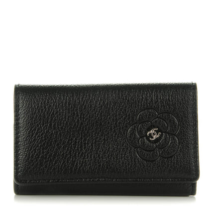 Chanel Goatskin Camellia Embossed 6 Key Holder Black 1 of 8
