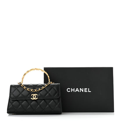 Chanel Lambskin Enamel Quilted Top Handle Flap Phone Holder With Chain Black 11 of 11