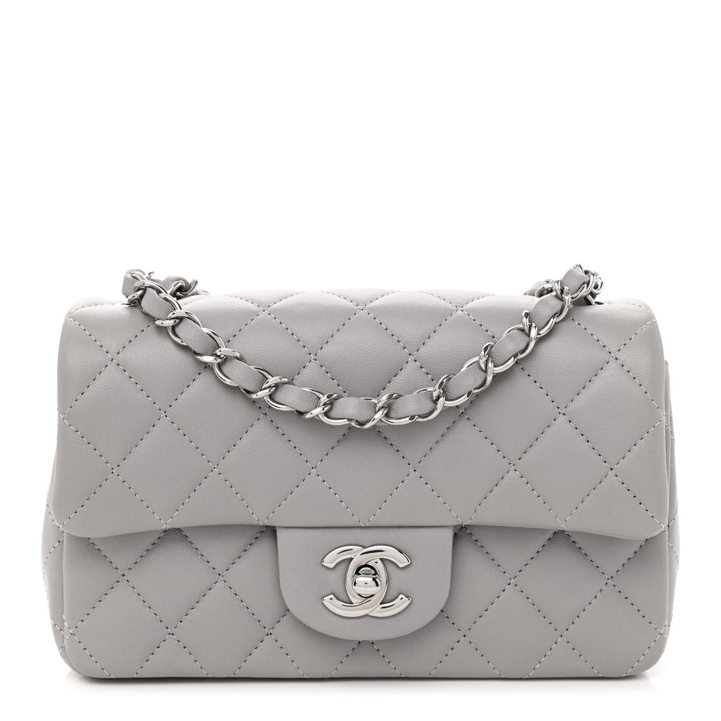Lambskin Quilted Mini Rectangular Flap Grey