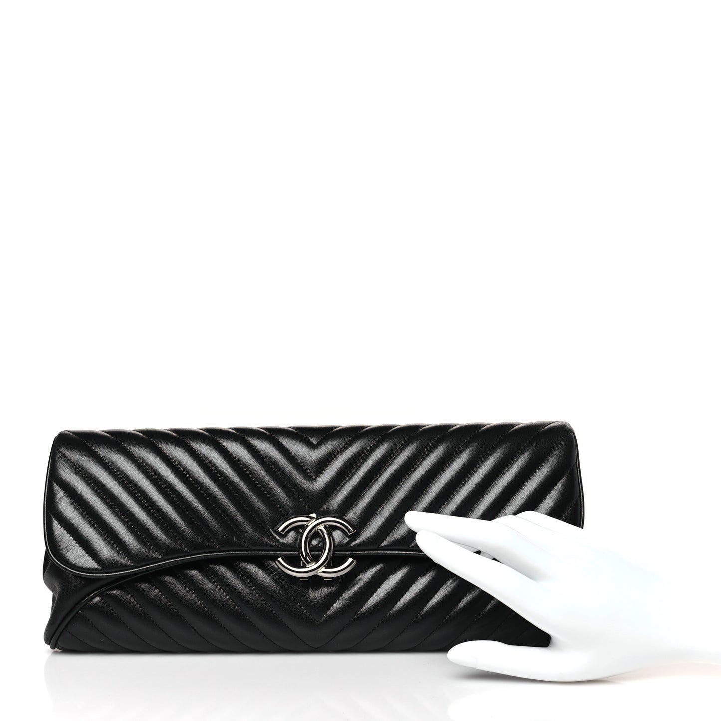 Lambskin Chevron Evening Clutch Black