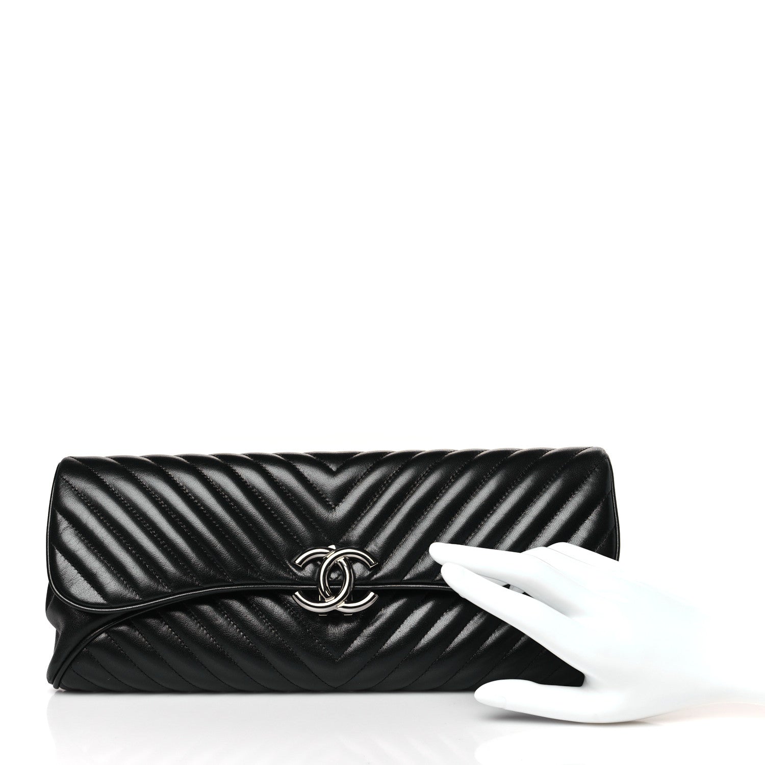 Chanel Lambskin Chevron Evening Clutch Black 2 of 10