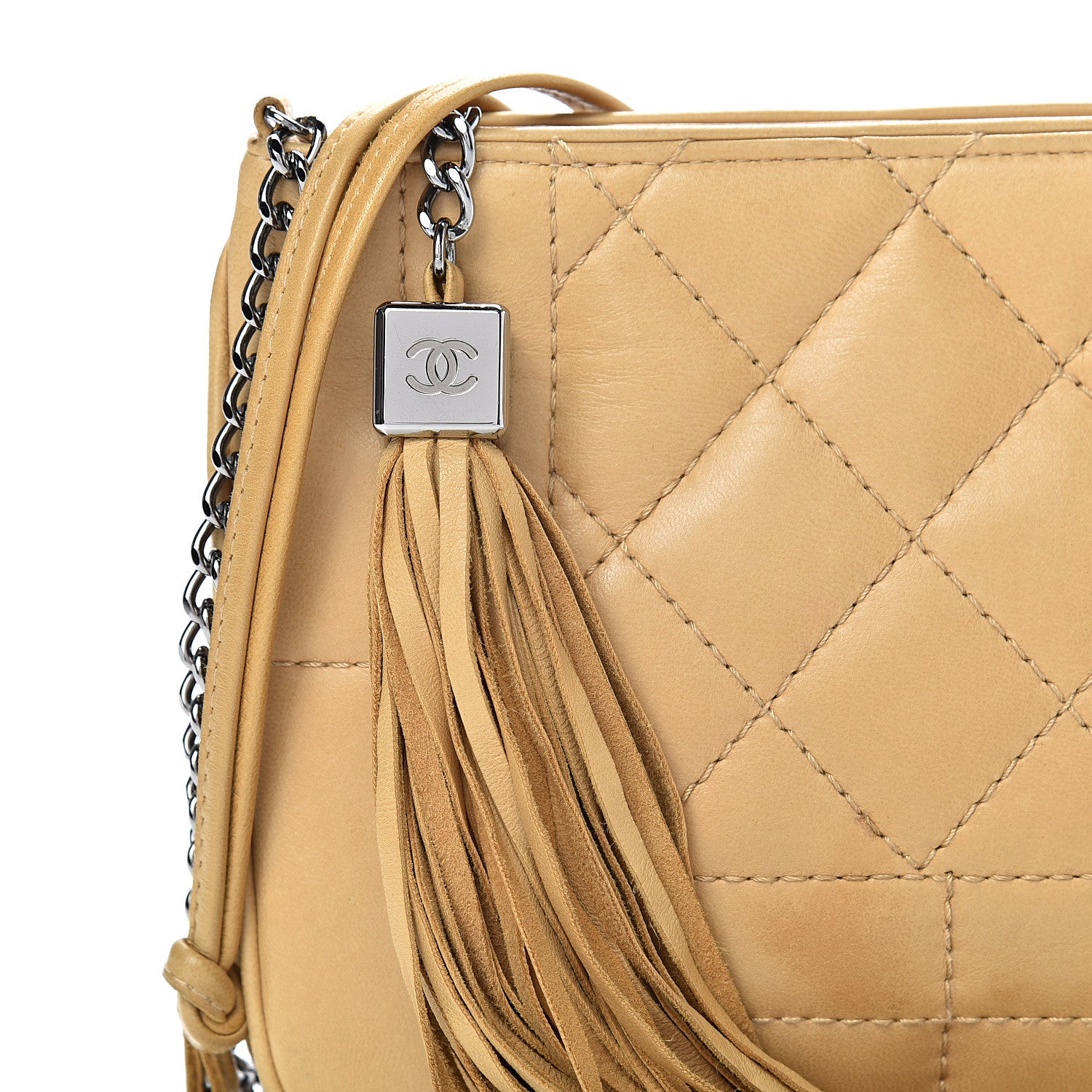 Chanel Lambskin Quilted Tassel Shoulder Bag Beige 7 of 11