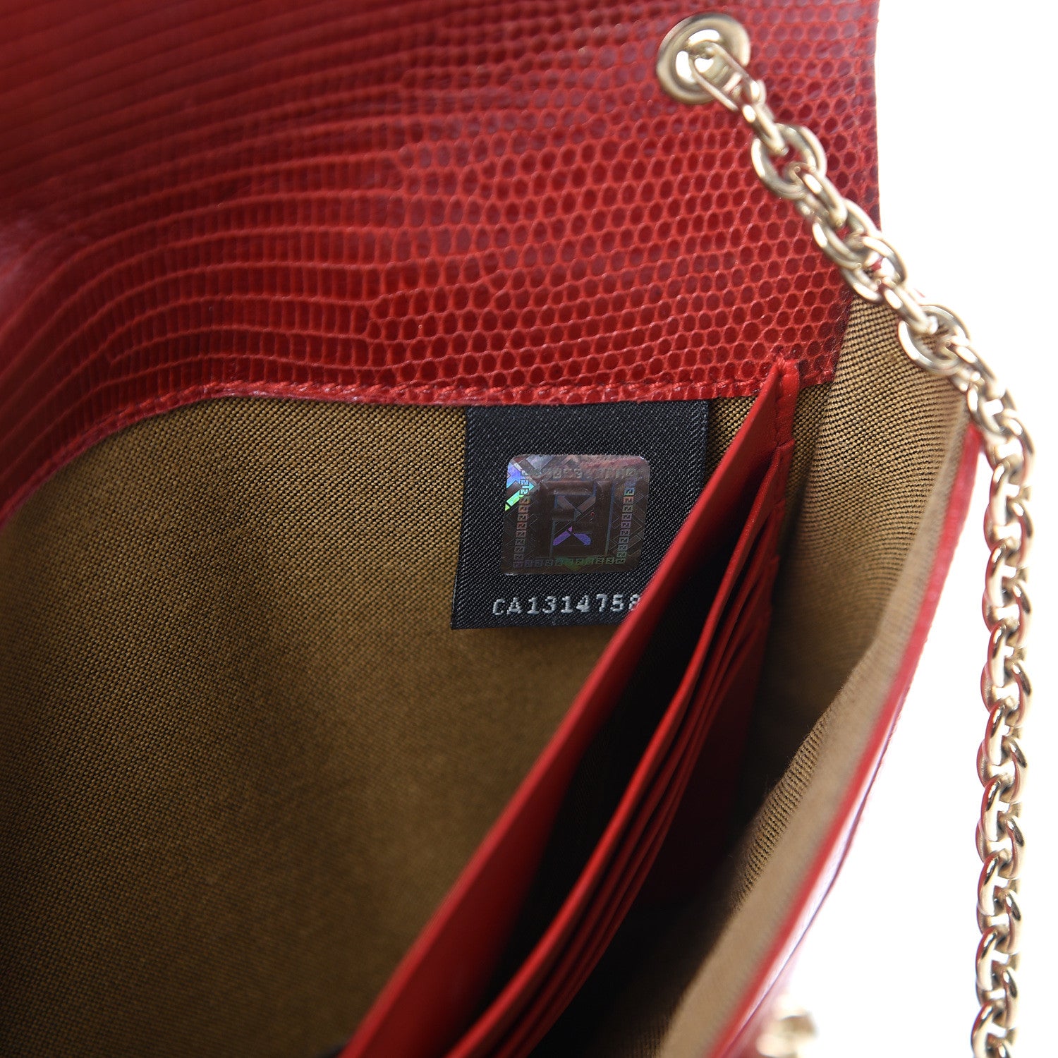 Fendi Calfskin Lizard Embossed Wallet on Chain Red 5 of 19