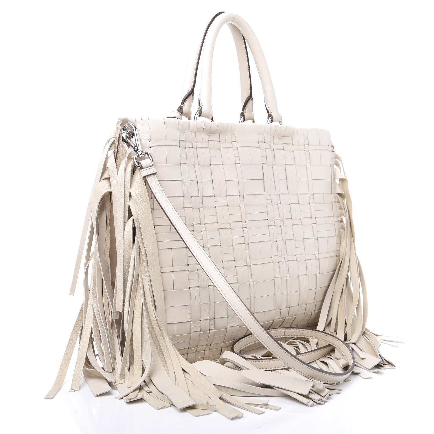 Prada Nappa Woven Fringe Tote Cera 4 of 16