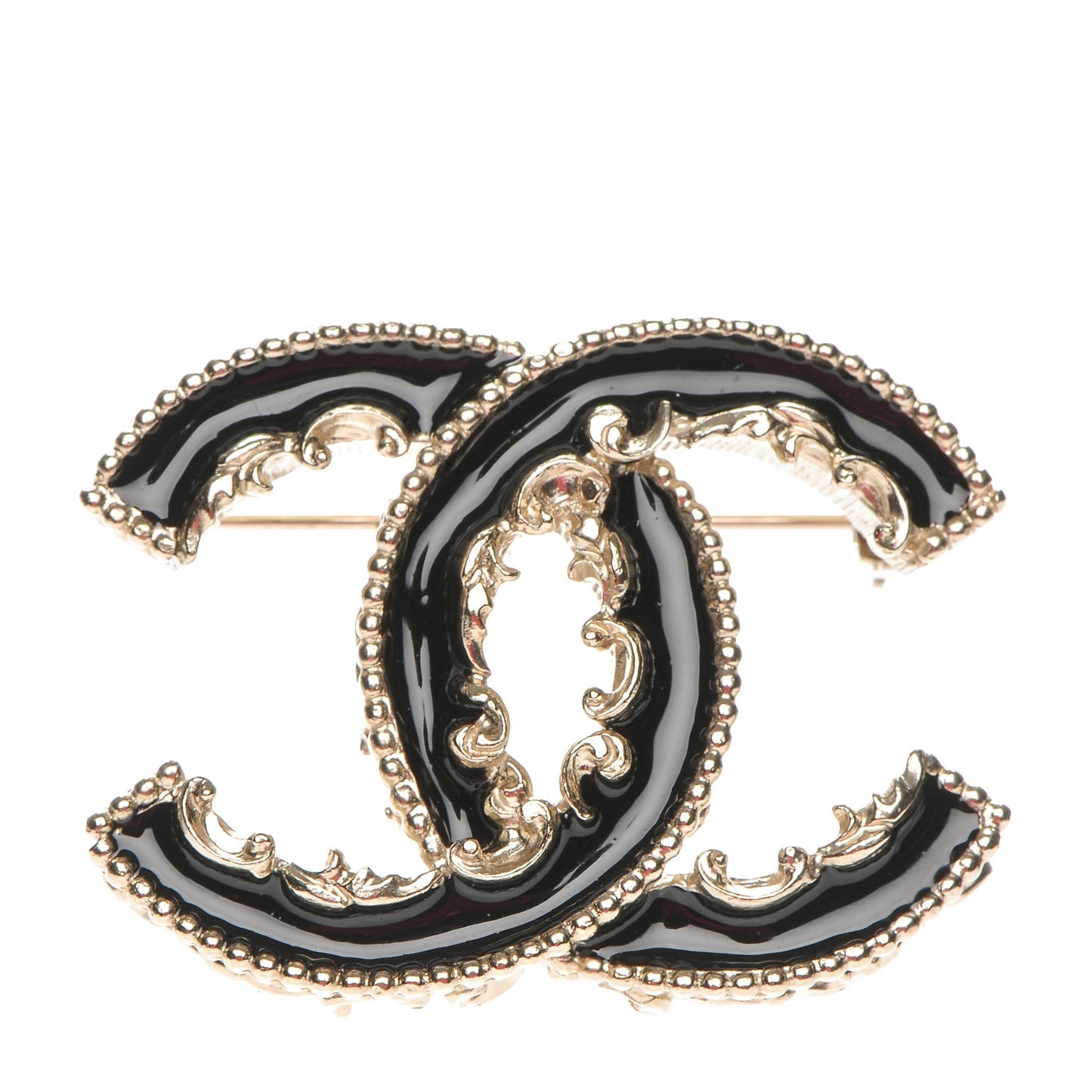 Enamel CC Baroque Brooch Black Gold