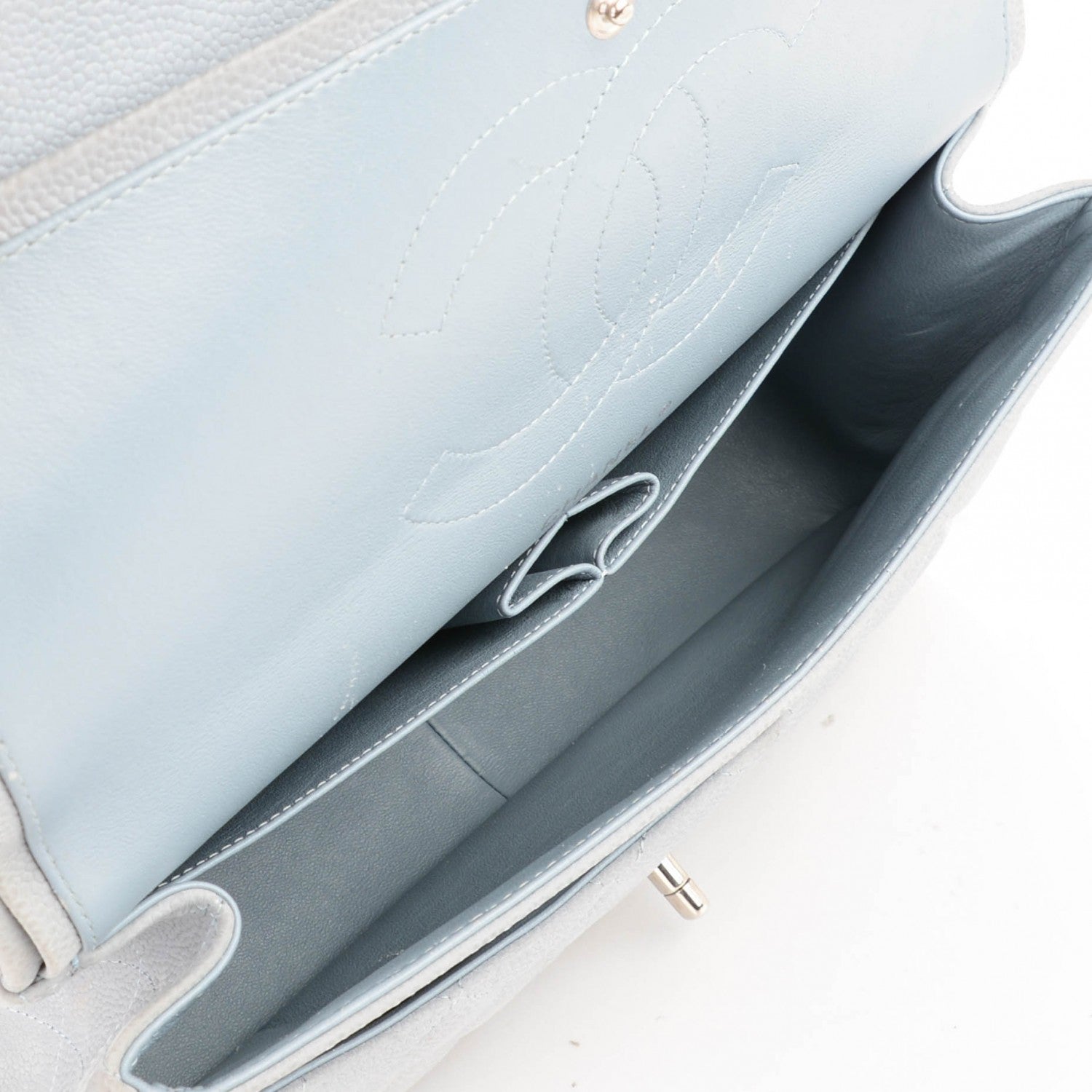 Chanel Iridescent Caviar Jumbo Double Flap Light Blue 6 of 13