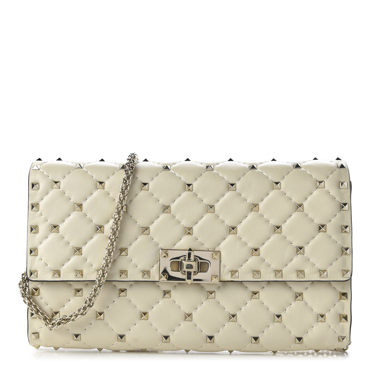 Valentino Garavani Nappa Rockstud Spike Wallet on Chain Light Ivory 1 of 10