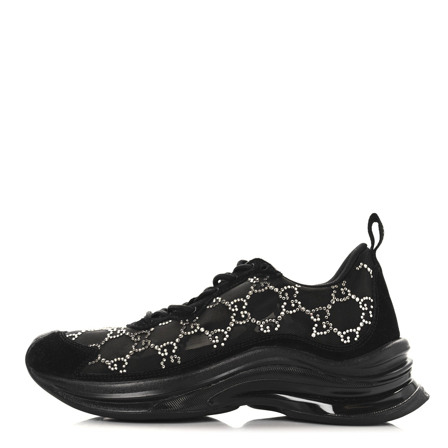 Tela Retino Mesh Crystal Suede GG Monogram Womens Gucci Run Sneakers 36.5 Black Silver
