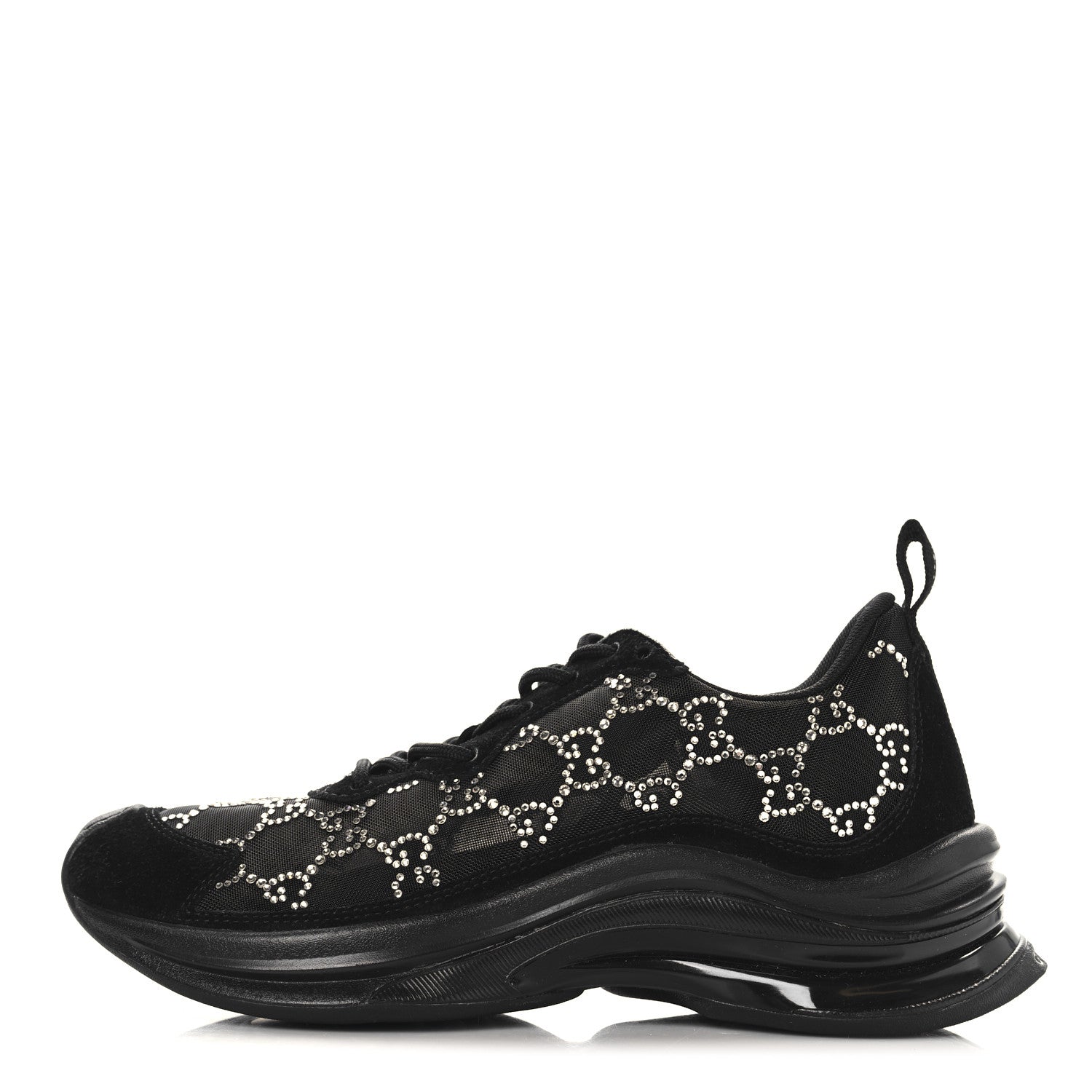 Gucci Tela Retino Mesh Crystal Suede GG Monogram Womens Gucci Run Sneakers 36.5 Black Silver 1 of 11