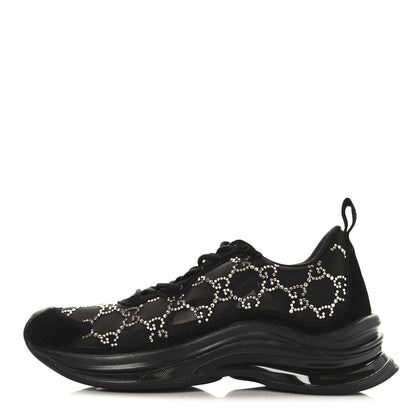 Gucci Tela Retino Mesh Crystal Suede GG Monogram Womens Gucci Run Sneakers 36.5 Black Silver 1 of 11