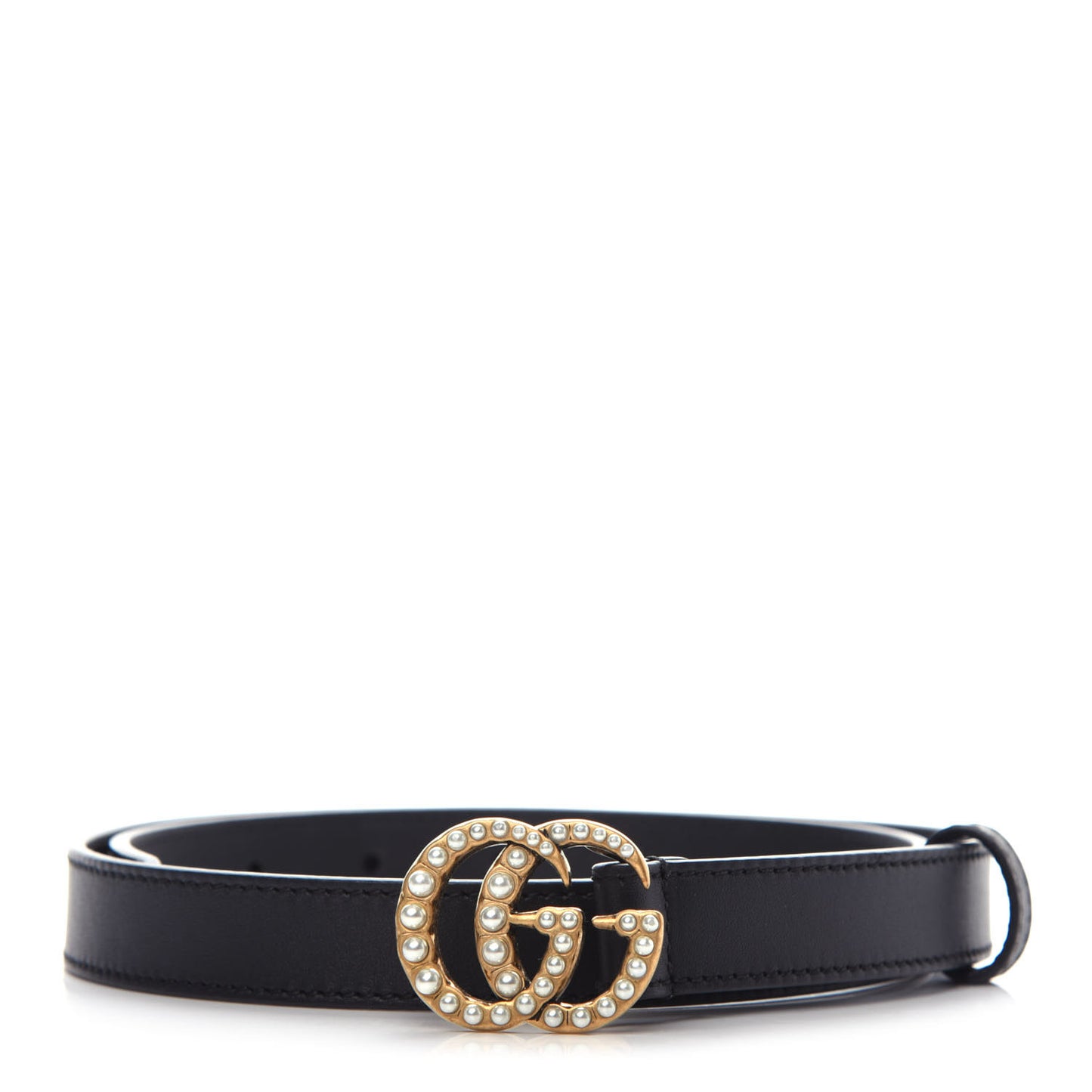 Calfskin Pearl Double G 20mm Belt 70 28 Black Cream