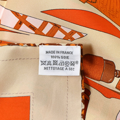 Hermes Vintage Silk Monsieur Et Madame Scarf 70 Creme Orange Marron 3 of 4