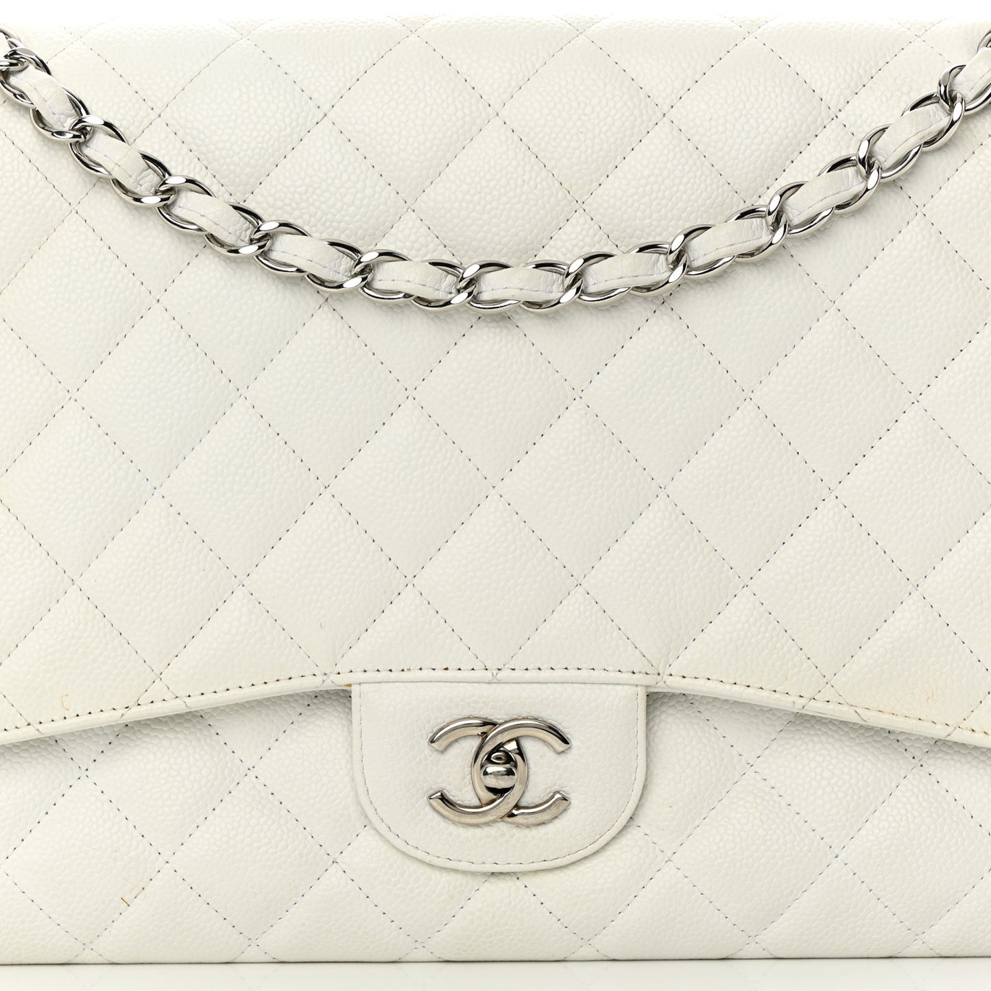 Caviar Quilted Maxi Single Flap White