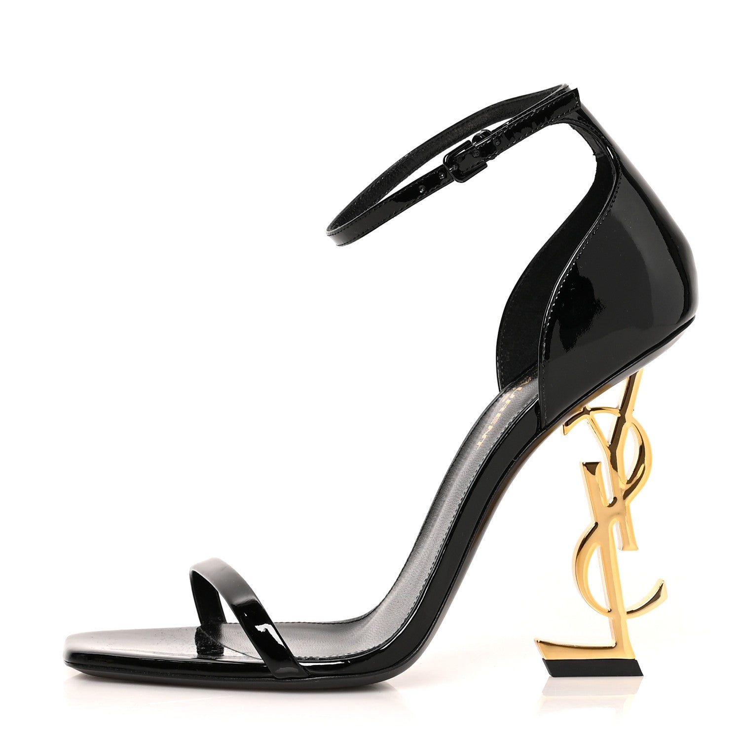 Saint Laurent Patent Calfskin Opyum 110 Sandals 37.5 Black Gold 1 of 7
