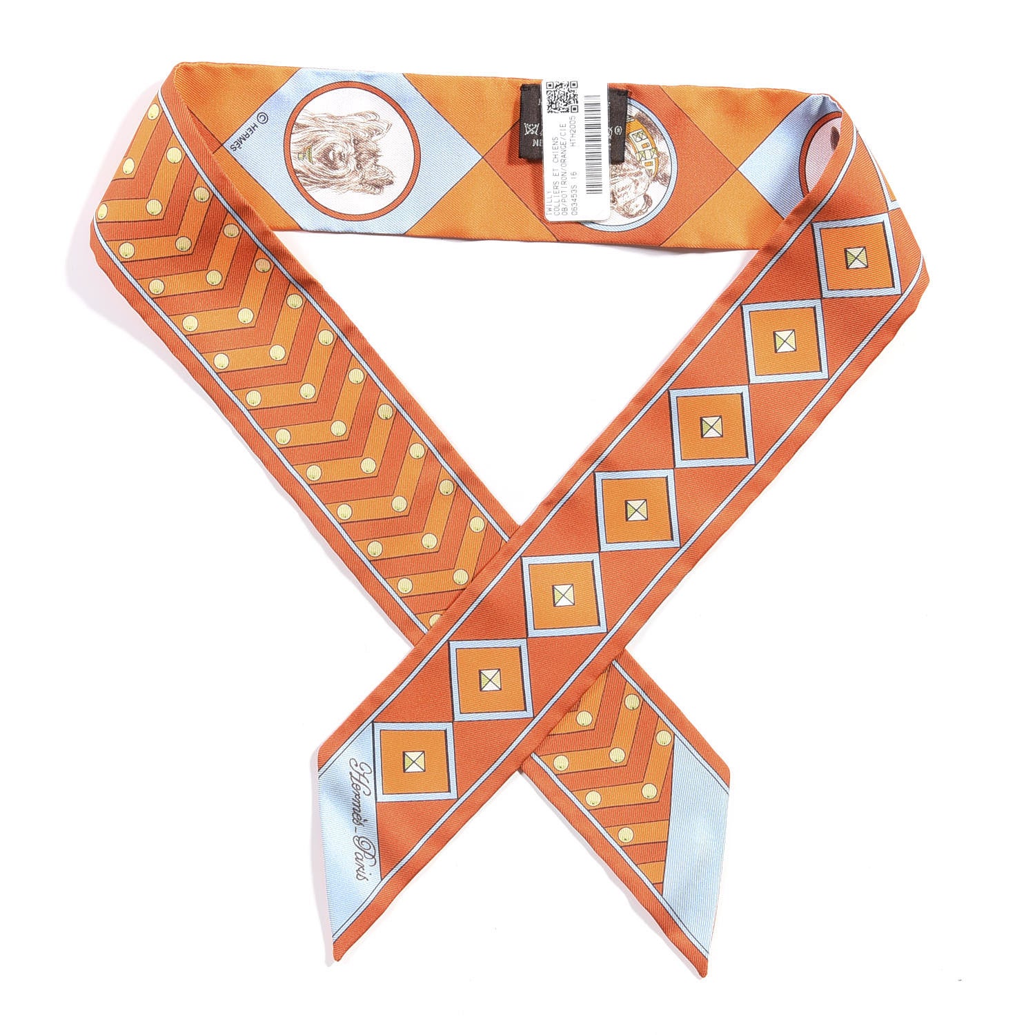 Hermes Silk Colliers Et Chiens Twilly Potiron Orange Ciel 1 of 5