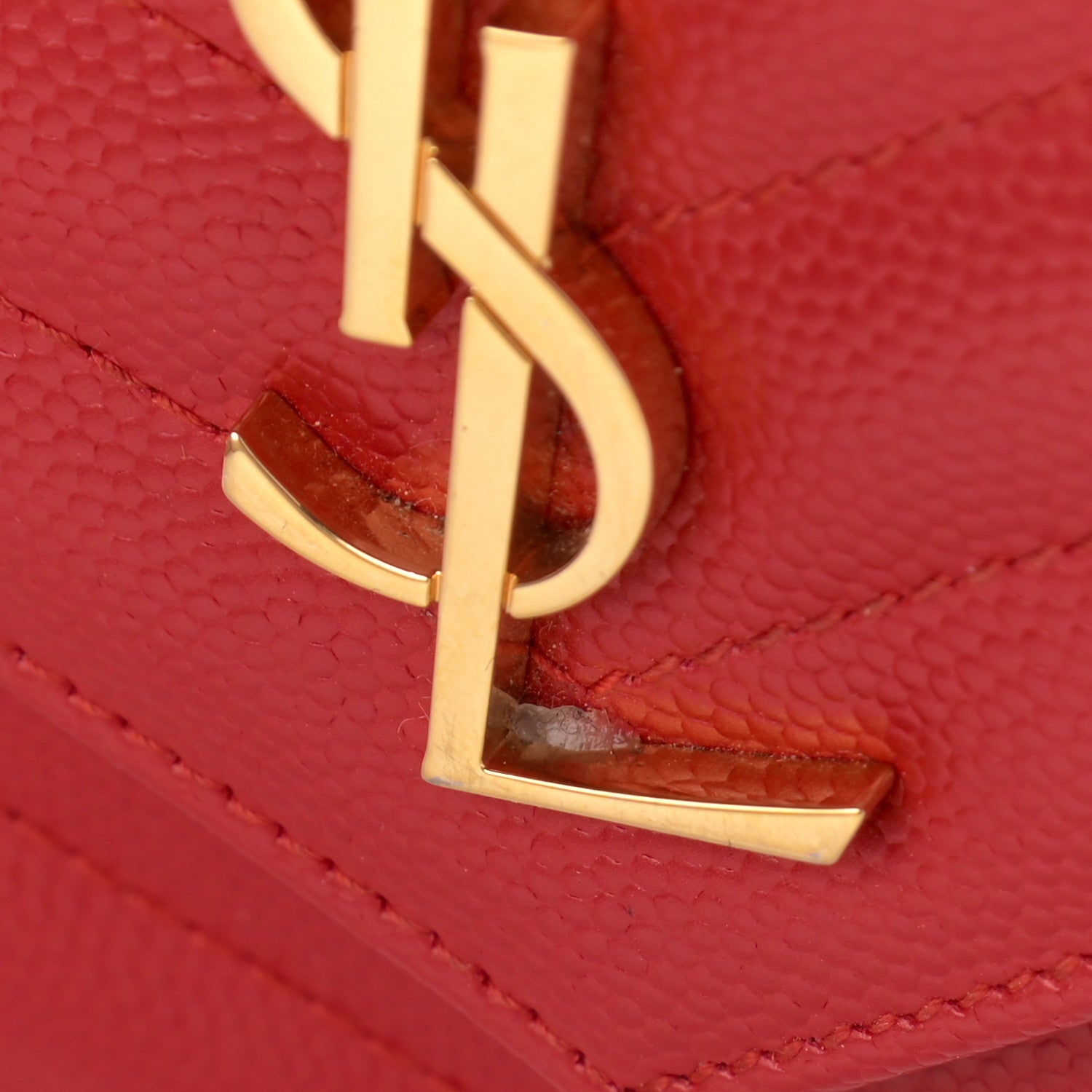 Saint Laurent Grain De Poudre Matelasse Chevron Monogram Envelope Chain Wallet New Red 13 of 16