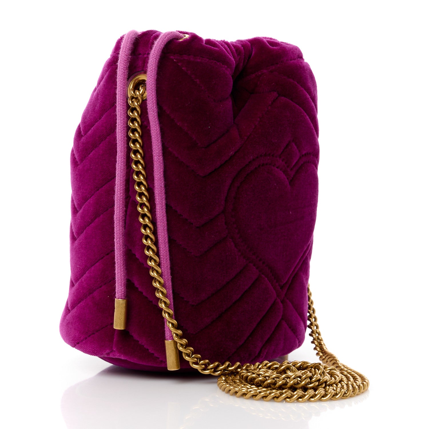 Gucci Velvet Matelasse Mini GG Marmont 2.0 Bucket Bag Fuchsia Violet Cyclamen 3 of 11