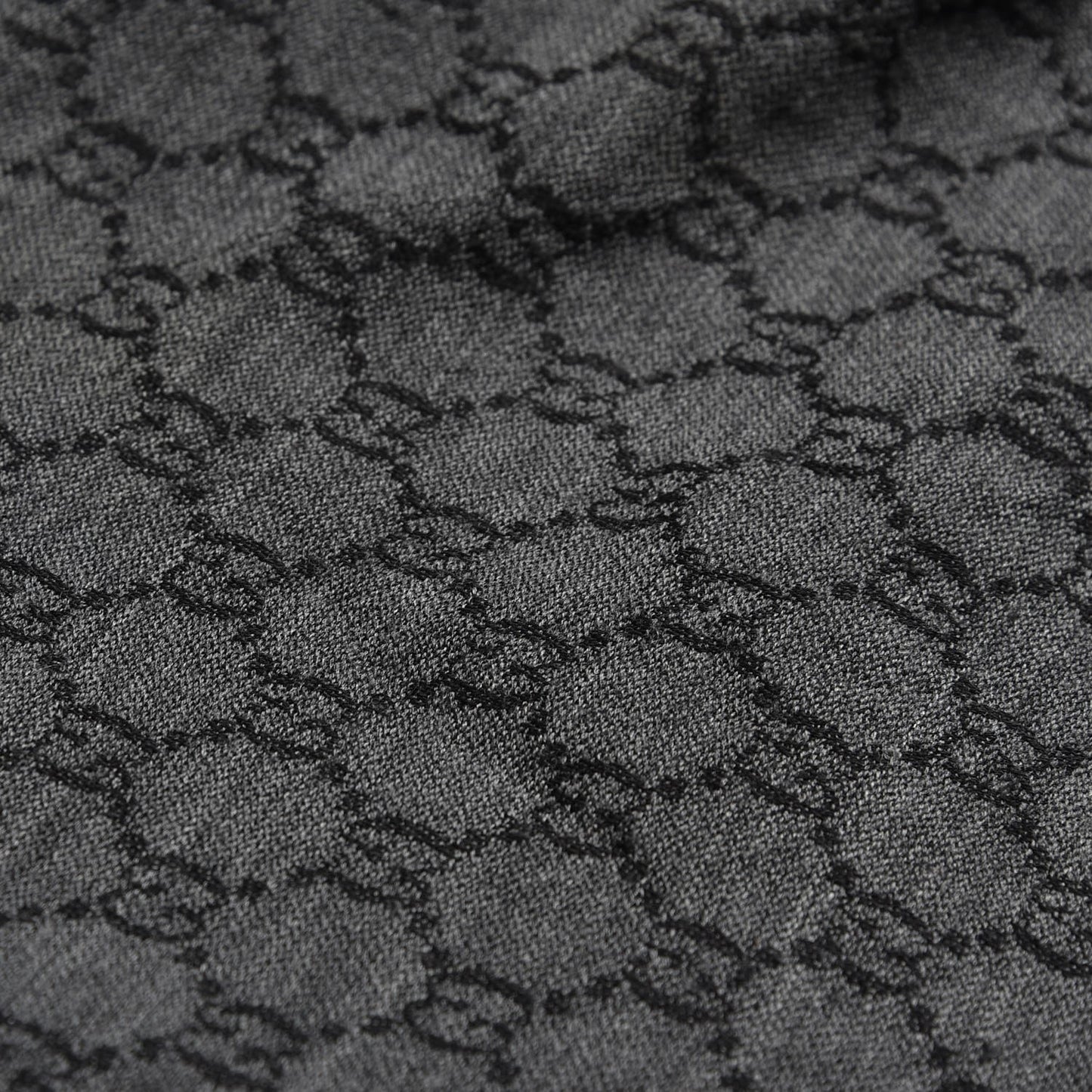 Wool Silk Fox Fur Monogram Shawl Scarf Black