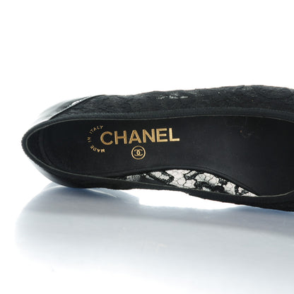 Chanel Lace Patent Calfskin Cap Toe CC Ballerina Flats 39.5 Black 7 of 8