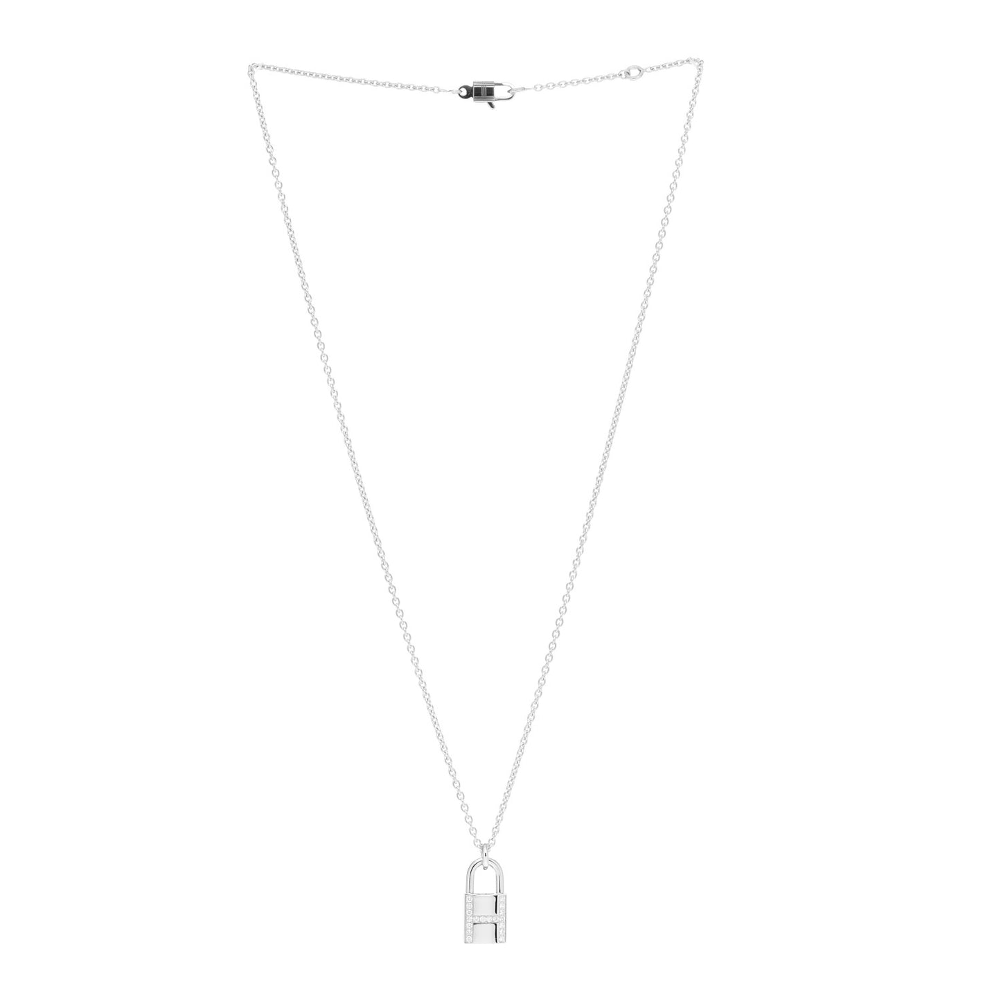 18K White Gold Diamond Amulettes Cadenas Pendant Necklace