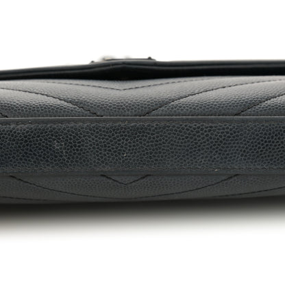 Saint Laurent Grain De Poudre Matelasse Chevron Monogram Monochrome Chain Wallet Black 15 of 15