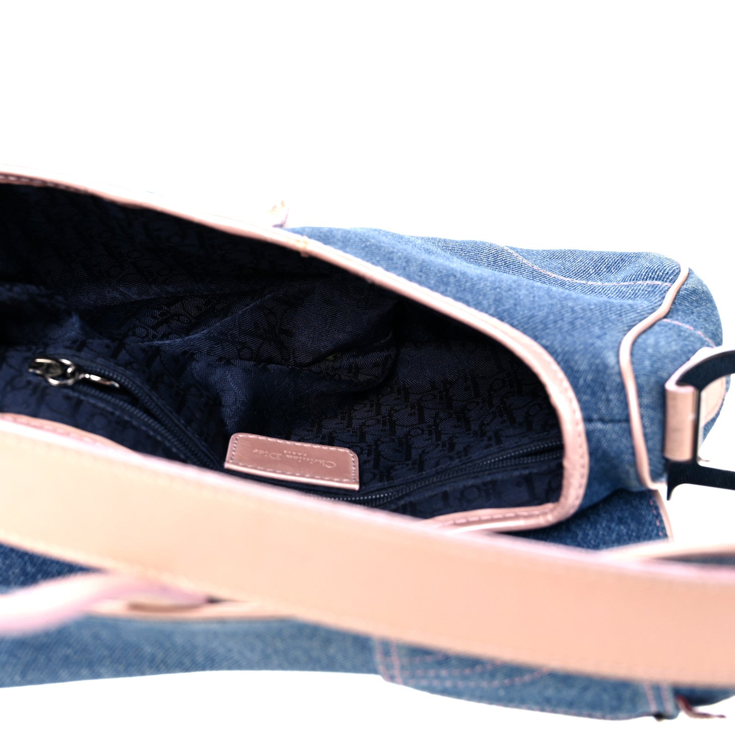 Christian Dior Patent Denim Jeans Saddle Bag Blue Pink 4 of 27